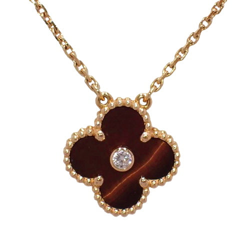 Vintage Alhambra Pendant with Diamond and Bullseye Design (VCARPOMV00) in 18K Pink Gold with PG Jewelry, 1 Piece, Clover Design, 2017 Christmas Limited Edition (Warranty Included)