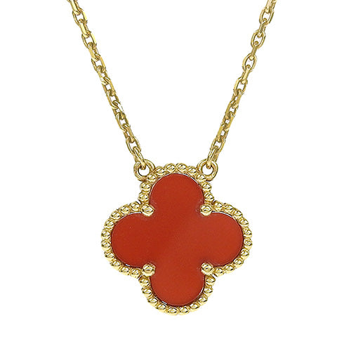 ヴィンテージ アルハンブラ ペンダント カーネリアン イエローゴールド K18YG アクセサリー ジュエリー 花 フラワー クローバーモチーフ カーネリアン