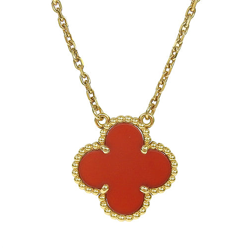 ヴィンテージ アルハンブラ ペンダント カーネリアン イエローゴールド K18YG アクセサリー ジュエリー 花 フラワー クローバーモチーフ カーネリアン