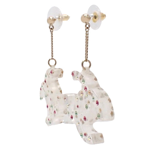 Clear Coco Mark Multi-Color Stone Earrings, Plastic &amp; Metal (GP), Rhinestone Accessory Jewelry, Dangle Earrings