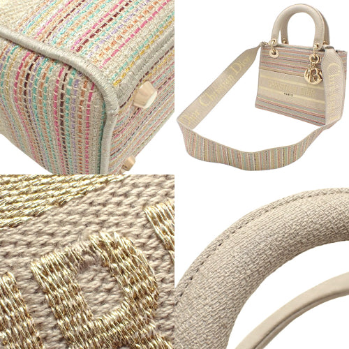 LADY D-Lite Medium Bag, Linen, Multicolor Beige, 50-MA-0211, 2-Way Shoulder Bag