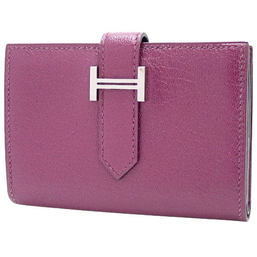 Bearn Mini Anemone Chevre Palladium Hardware Silver Hardware Y Stamp Compact Wallet Coin Case Bifold