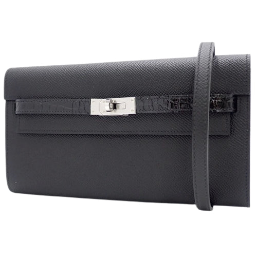 Kelly Wallet To Go Touch, Epsom leather, alligator, crocodile, palladium hardware, silver hardware, U stamp, shoulder bag, clutch bag, long wallet