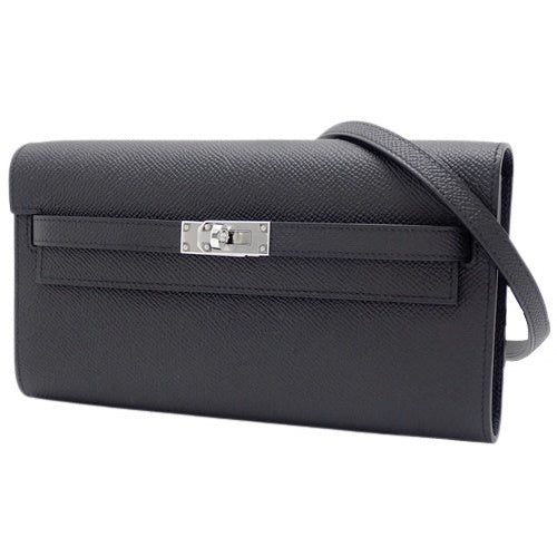 Kelly To Go Wallet, Epsom leather, palladium hardware, silver hardware, U stamp, long wallet, shoulder bag, crossbody bag