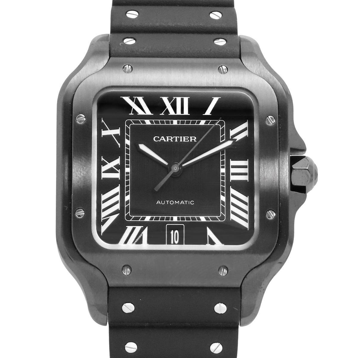 [2021 Warranty] Santos de Cartier LM WSSA0039 SS Stainless Steel/Rubber Automatic Watch, Purchased in June 2021, Black