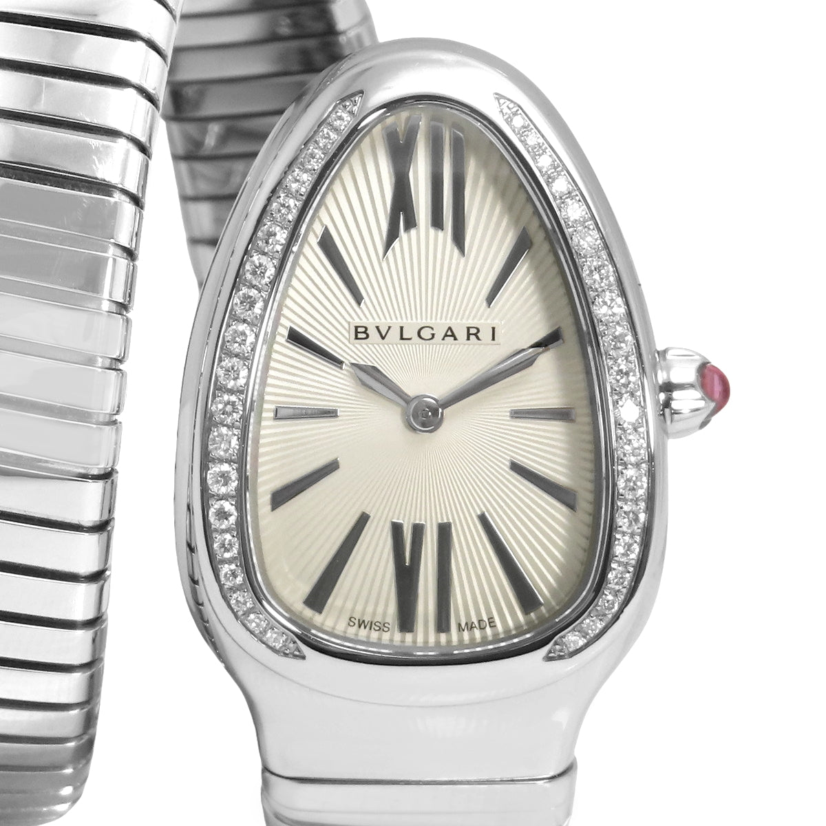 Serpenti Tubogas SP35S SS Stainless Steel Quartz Diamond Bezel White