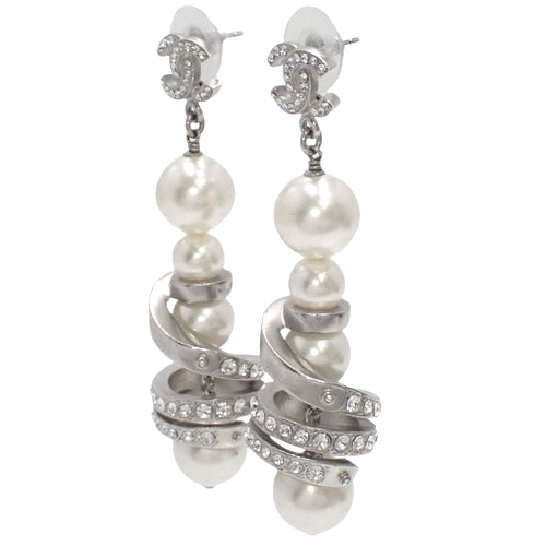 COCO MARK Tornado Pearl Earrings, Metal, Rhinestones, Faux Pearls, Accessories, Jewelry, Dangles