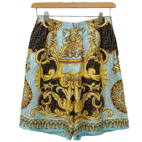 ヴェルサーチコラボ フェンダーチェ バロック ハーフパンツ アパレル ファッション ズッカ柄 VERSACE 46 シルク