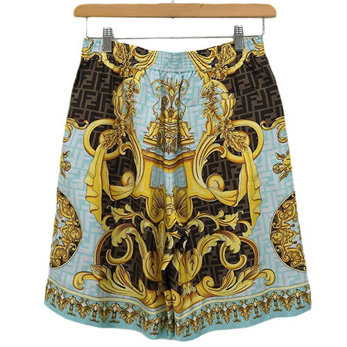 ヴェルサーチコラボ フェンダーチェ バロック ハーフパンツ アパレル ファッション ズッカ柄 VERSACE 46 シルク