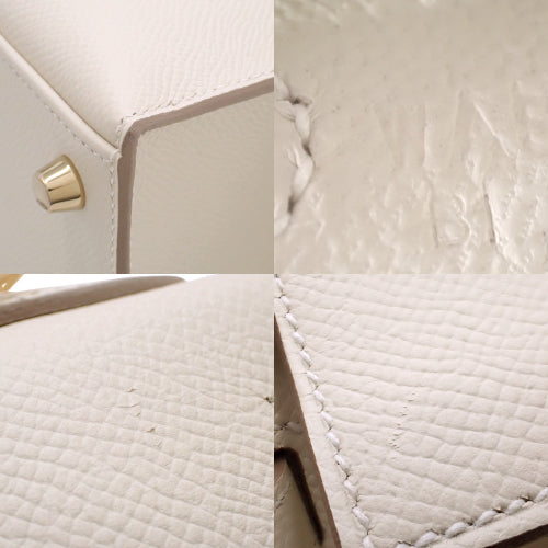 [Unused] Kelly 25 (Exterior Stitched) Epsom Calfskin Leather, Cre (White) with Gold Hardware, W stamped.