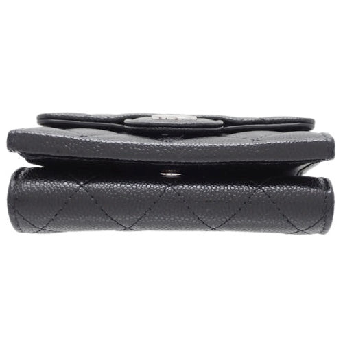 Matelasse Coco Mark Tri-Fold Wallet, Caviar Skin, Black, A84401, Mini Wallet, 3-Fold