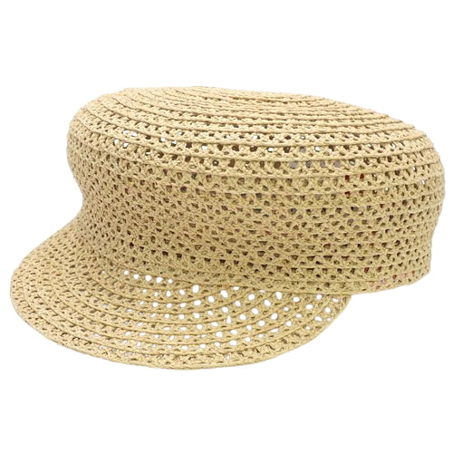 Garate Newsboy Cap, Natural Raffia and Cotton with Silver Hardware, Apparel, Fashion Accessory