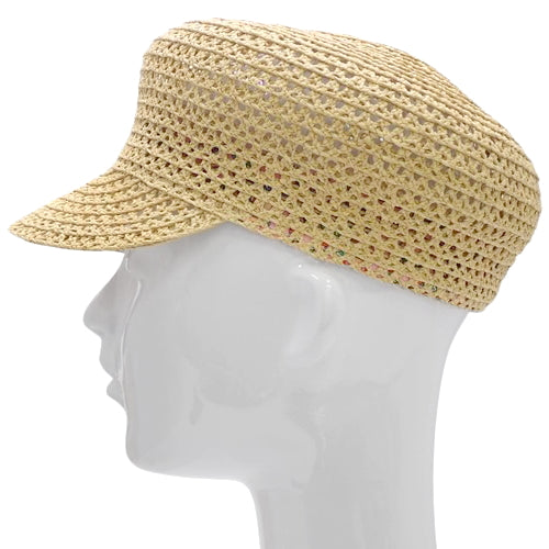 Garate Newsboy Cap, Natural Raffia and Cotton with Silver Hardware, Apparel, Fashion Accessory
