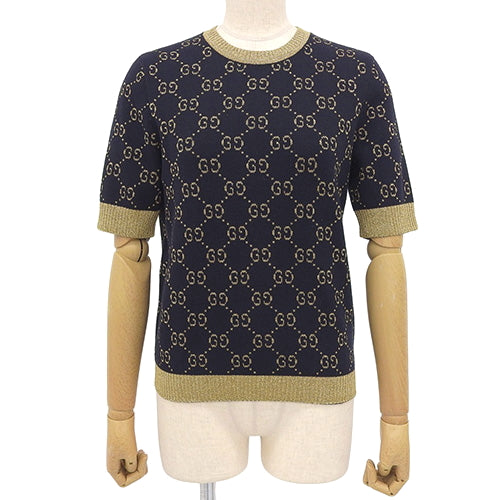 GGコットンラメ ファブリック トップス アパレル ファッション 衣類 半袖 リブ ニット Tシャツ S コットン ナイロン 526759 X9W83 4921(2024年12月現在現行品)