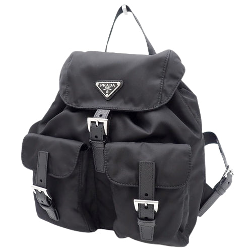Small Re-Nylon Shoulder Backpack with Nylon and Saffiano Leather, NERO, 1BZ677 RV44 F0002 (Current as of December 2024)