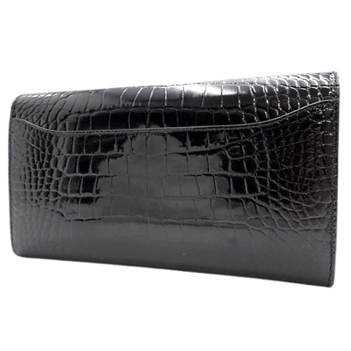 Constance Long Verso Burgundy Alligator and Crocodile Leather Long Wallet with Gold Hardware and A Stamp