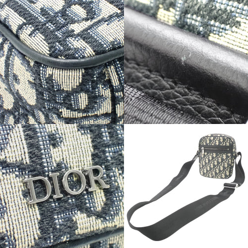 Dior Oblique Jacquard Messenger Bag, Canvas, Beige, Blue, Black; Shoulder Bag, Crossbody Bag, Trotter.