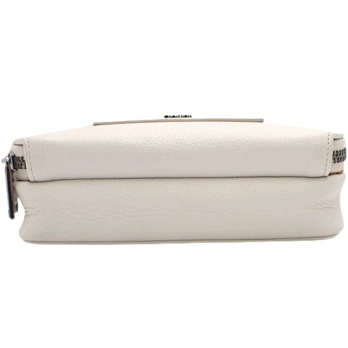 Double Zip Pocket Shoulder Bag, Leather, White/Gray, Shoulder &amp; Crossbody Carry