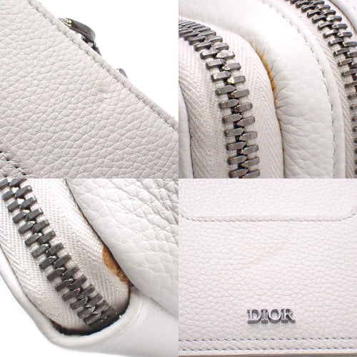 Double Zip Pocket Shoulder Bag, Leather, White/Gray, Shoulder &amp; Crossbody Carry