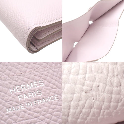 [Unused]  Béarn Combination Wallet, Epsom Calfskin Leather, Palladium Hardware, Mauve Pale, Silver Hardware, W stamped.