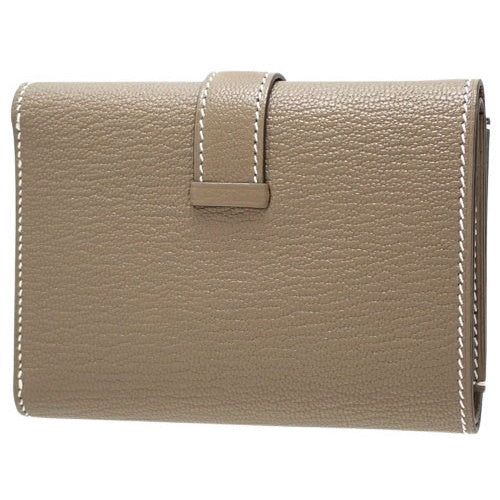 Bearn Combination Etoupe/Etoupe Chevre Mysore Tri-Fold Wallet with Gold Hardware and U Stamp