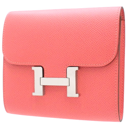 Constance Compact Rose Azalee Epsom Leather with Palladium and Silver Hardware, Z Stamp, Bifold Wallet