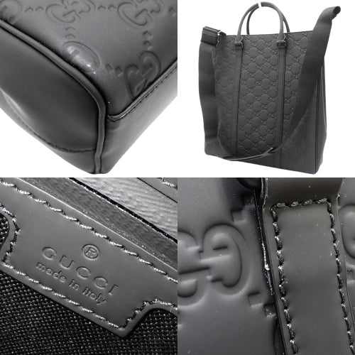Double G 2-Way Bag, Rubber Effect Leather, Black, 771238.  Can be carried as a shoulder bag or crossbody bag.