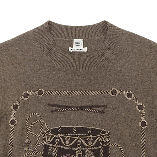 Knit crew neck sweater, size 36, drum print