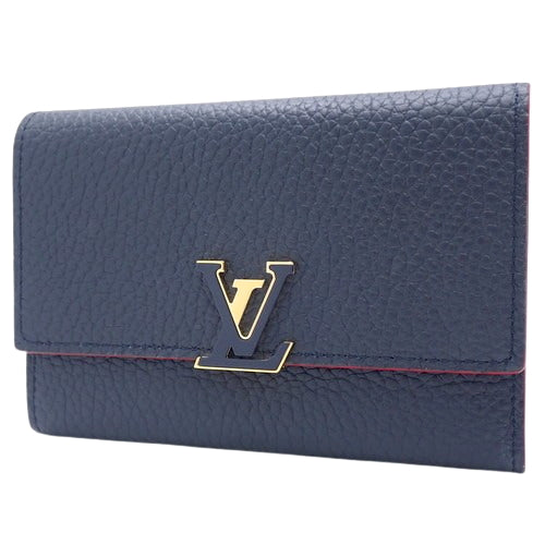 Portefeuille Capucines Compact Tri-fold Taurillon Leather Marine Rouge M63741