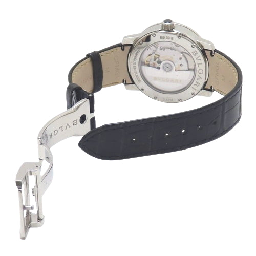 宝格丽（BVLGARI）BB39S Bulgari Bulgari Solo Tempo腕表，精钢/鳄鱼皮表带，自动上链，银色表盘。
