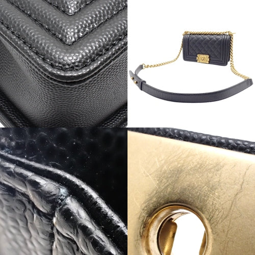 Chanel Boy Bag, chain shoulder bag, caviar skin, black, 2-way (can be worn as a shoulder bag or crossbody bag).