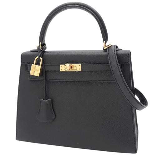 凯莉25（外缝）小牛皮 黑色 金色五金 X刻印