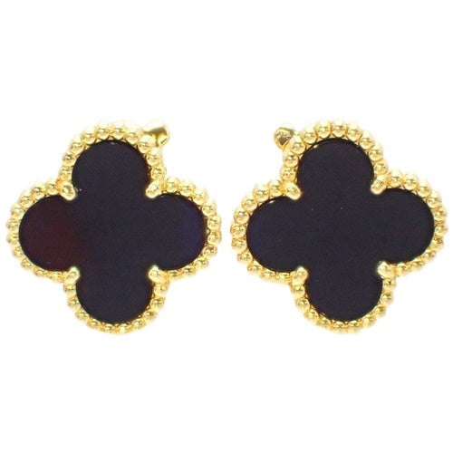 Vintage Alhambra Earrings with Onyx and 18K Yellow Gold
