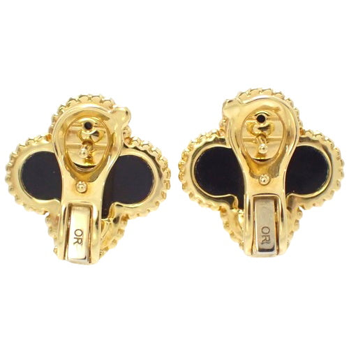 Vintage Alhambra Earrings with Onyx and 18K Yellow Gold