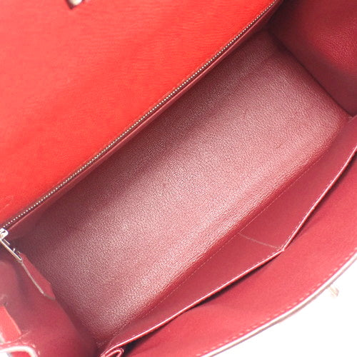 Kelly Verso 28 (External Stitching) Rouge Cou/Rouge Grenat Leather, Epsom Leather, Palladium Hardware, Silver Hardware, Y Stamp, 2-Way Shoulder Bag