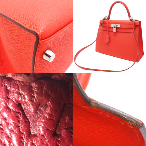 Kelly Verso 28 (External Stitching) Rouge Cou/Rouge Grenat Leather, Epsom Leather, Palladium Hardware, Silver Hardware, Y Stamp, 2-Way Shoulder Bag