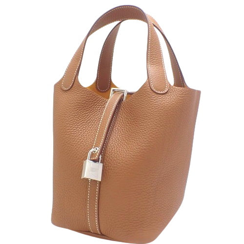 Picotin Lock PM Tote Bag in Gold, Taurillon Clemence Leather, Palladium Hardware, Silver Hardware, B Stamp