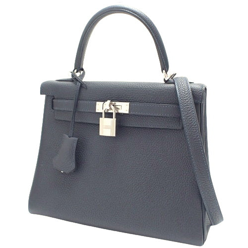 Kelly 25 (inner stitching) Bleu Nuit Togo, palladium hardware, silver hardware, Y stamp, 2-way shoulder bag