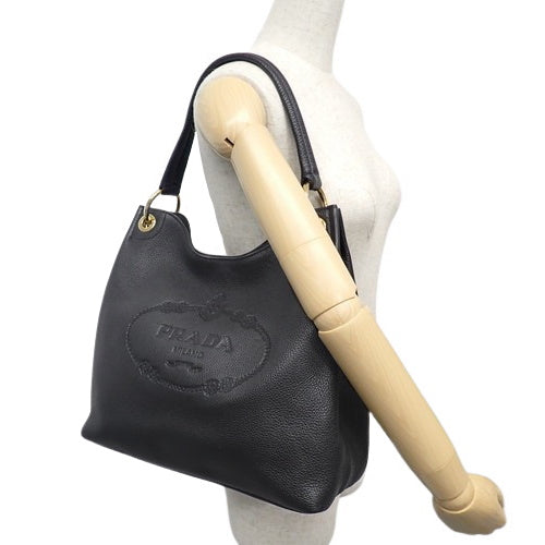 Logo One-Shoulder Leather Tote Bag, NERO 1BC051