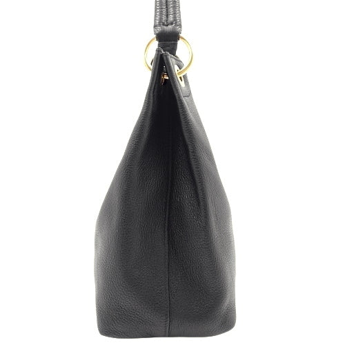 Logo One-Shoulder Leather Tote Bag, NERO 1BC051