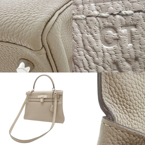 Kelly 28（内缝线）两用单肩包，Togo 皮革，镀钯金属配件，沥青饰面，C 字印章