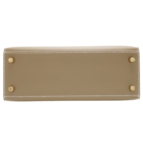 【未使用】ケリー 25 (外縫い) ヴォーエプソン エトープ/エトゥープ ゴールド金具 W刻印