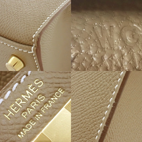 【未使用】ケリー 25 (外縫い) ヴォーエプソン エトープ/エトゥープ ゴールド金具 W刻印