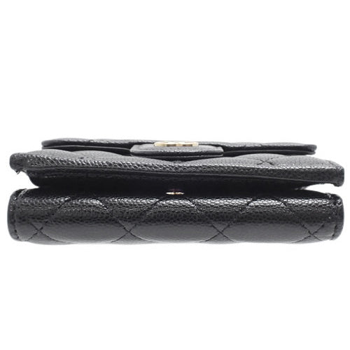 Matelasse Coco Mark Tri-Fold Wallet, Caviar Skin, Black, A84401, 3-Fold Mini Wallet