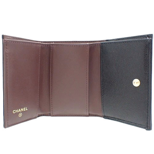 Matelasse Coco Mark Tri-Fold Wallet, Caviar Skin, Black, A84401, 3-Fold Mini Wallet