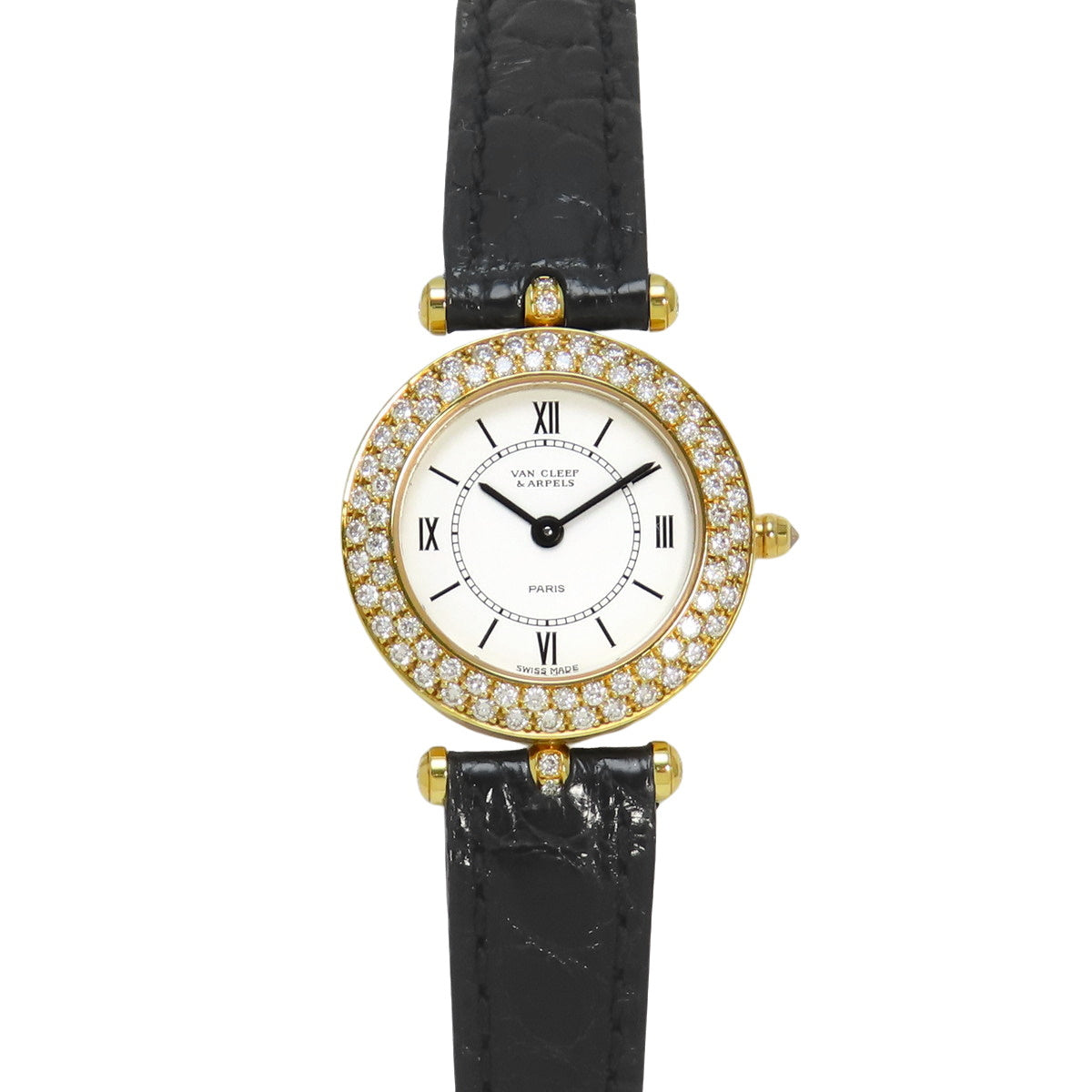 122632B2 Classic YG/Leather Quartz White Bezel Diamond