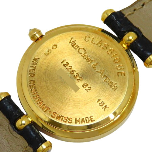 122632B2 Classic YG/Leather Quartz White Bezel Diamond