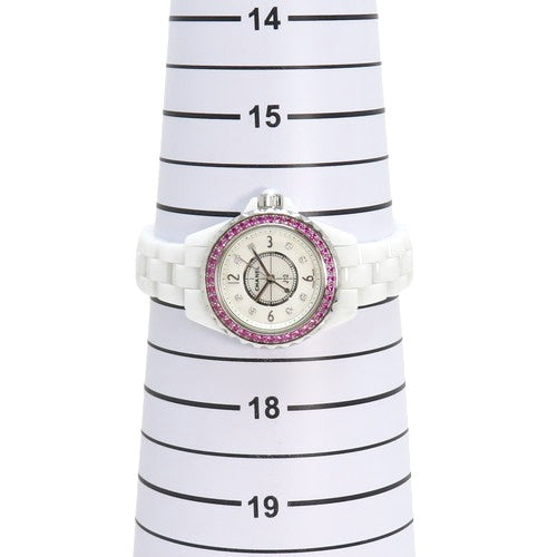 H3243 J12 CE Quartz White 8PD Pink Sapphire Bezel