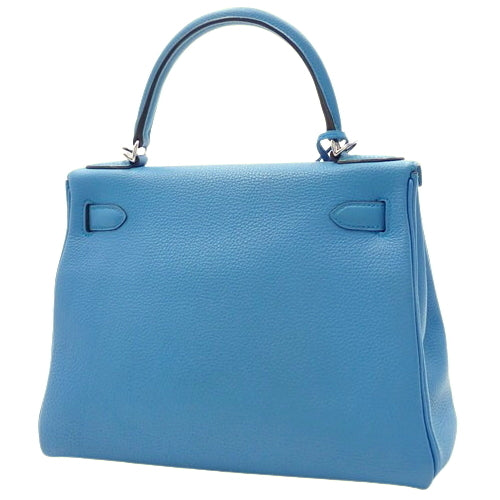 Kelly 28 (inner-stitched) Togo leather, palladium hardware, Bleu Zanzibar, silver hardware, A stamp.