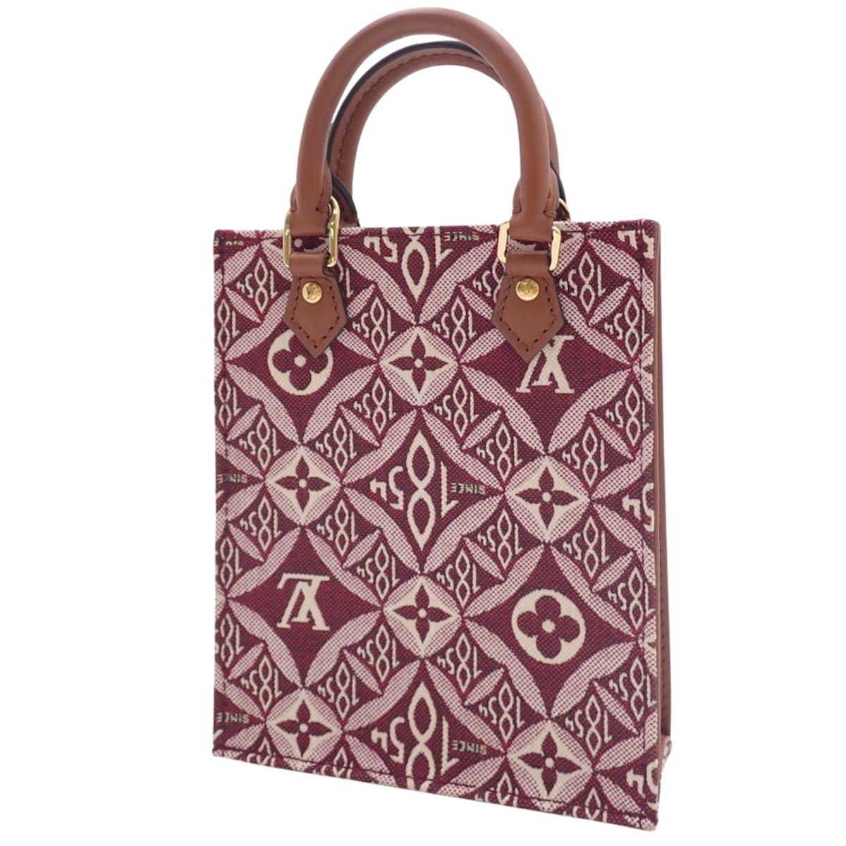 Monogram Jacquard Petite Sac Plat 皮革包，波尔多红、白色和棕色，M69846